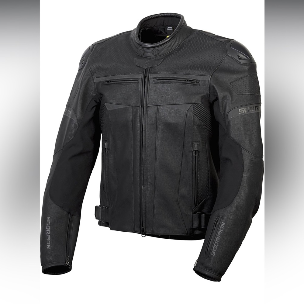 Black Performance Jacket with Leather Material and Padding